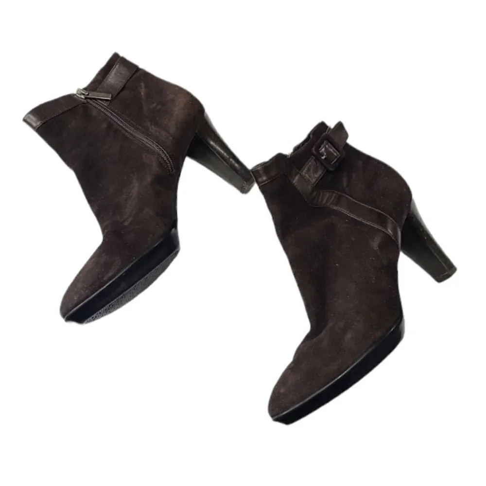 Aquatalia Boots Womens Size 9.5 Brown Suede‎ Ankle Booties High Heel Zip Up
